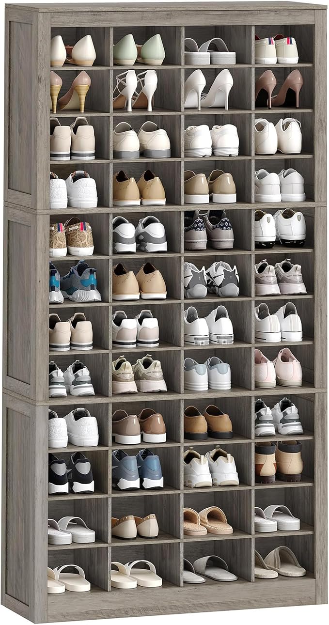 Hzuaneri Shoe Storage Cabinet, 48 Pairs Free Standing Closet Organizer, 9 inch Widened Cell Wood Shoe Organizer, 12 Tiers Vertical Space Saving Shoe Rack for Entryway, Cloakroom, Greige SR39605X