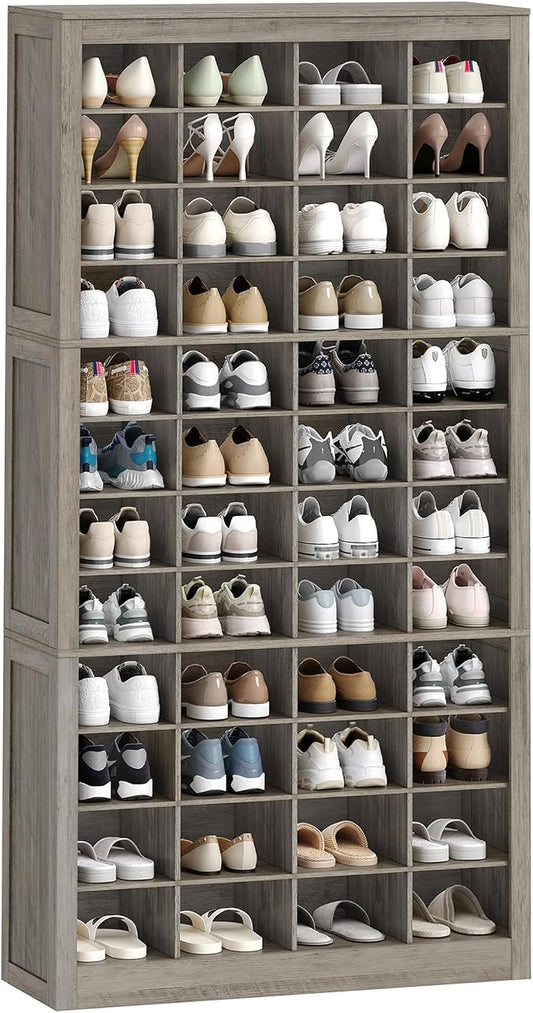 Hzuaneri Shoe Storage Cabinet, 48 Pairs Free Standing Closet Organizer, 9 inch Widened Cell Wood Shoe Organizer, 12 Tiers Vertical Space Saving Shoe Rack for Entryway, Cloakroom, Greige SR39605X