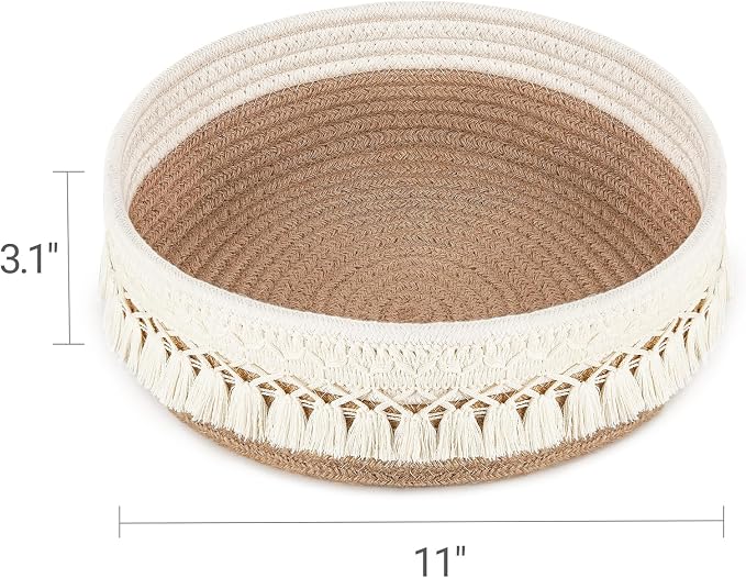 Mkono Makeup Perfume Organizer, Boho Decor Macrame Storage Basket | Dorm Bedroom Decor, Hand-Woven Small Basket, Decorative Skincare Cosmetics Holder, Vanity Dresser Bathroom Office