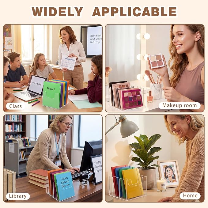 2 Pack 5 Section Clear Acrylic Desktop File Organizer Vertical File Sorter 4mm Thick, Large Capacity Upright Magazine Organizer, Book Paper, Notebooks, Envelopes, Mail Holder