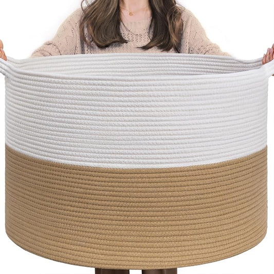INDRESSME XXXLarge Woven Rope Blanket Basket Living Room, 90L | 21.7" x 13.8" Storage baskets for toys laundry & pillows. Fits living room, bedroom or nursery décor. Soft-touch with handles