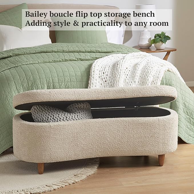 Bailey Boucle-Style Curved Storage Accent Bench