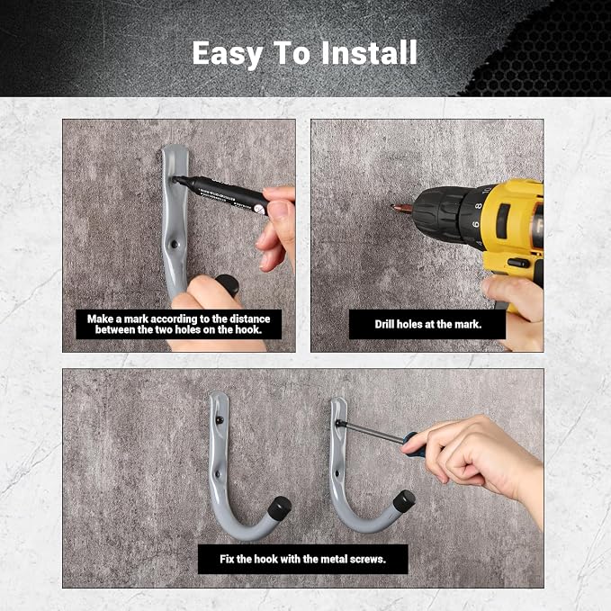 HOME MASTER HARDWARE 12 Pack 4-Inch Heavy Duty Garage Storage Wall Hooks, Steel J Utility Hooks for Hanging Ladders, Tools, Bikes, Grey