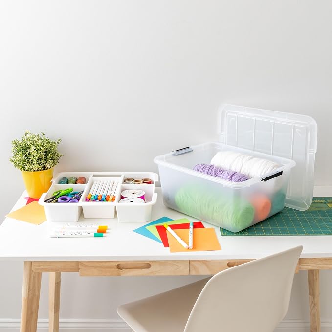 IRIS USA 18 Quart Clear Storage Organizer with Removable Dividers | Removable dividers organize tools, pantry goods, and household supplies. Stackable design saves space