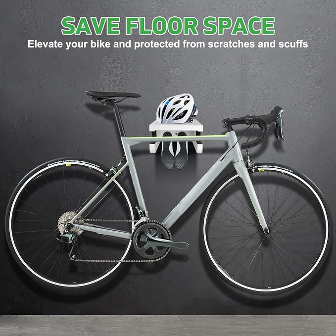 Wooden Bike Wall Mount Rack with Shelf and Hooks, Bike Hanger Wall Mount | Wood Wall Mount Bike Hangers for Garage, Space-Saving Indoor Bike Wall Mount Horizontal Storage Rack for Single Road Bicycle