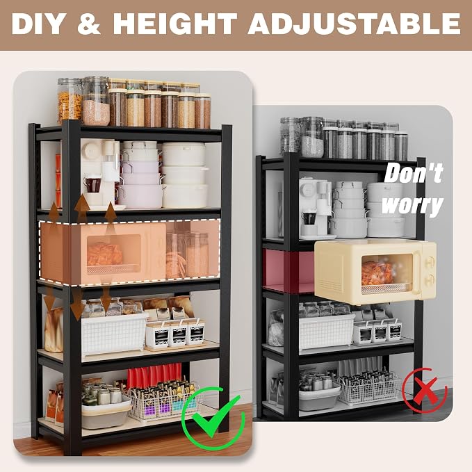 WORKPRO 5-Tier Black Shelving with Board, 24.1”Wx16.2”Dx60”H, 3000LBS Load | Boltless, Adjustable,Waterproof Board, 3000lbs Heavy Duty