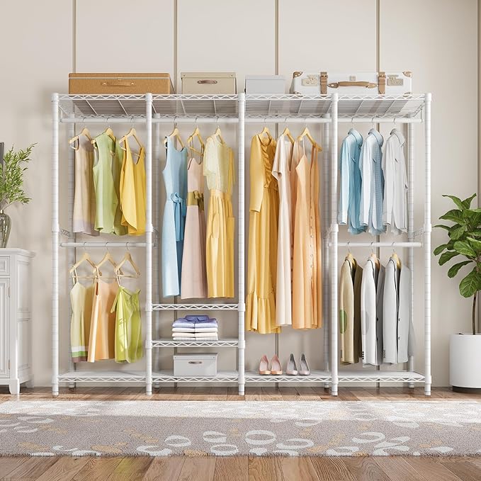 VIPEK V40 Heavy Duty Clothes Rack, Modular Closet System Clothing Rack | 76 inch Adjustable Open Clothing Storage System with 6 Shelves & 4 Hang Rods for Bedroom/Reach-in Closet, White