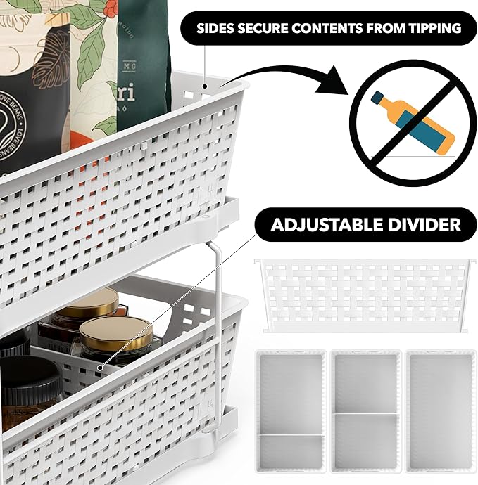Simple Houseware 2 Tier Pull-Out Sliding Drawer Under Sink Storage, White | Great for Kitchen Bathroom Tray Shelf Organizer