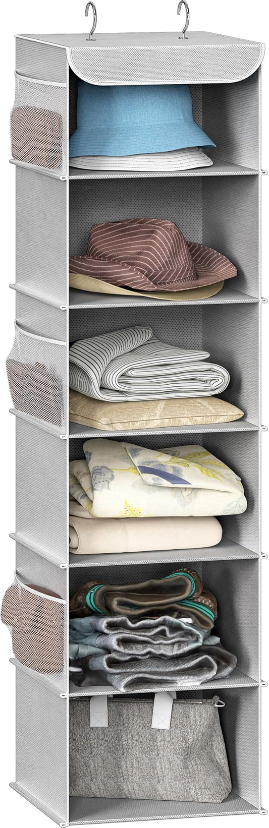 Simple Houseware 6 Shelf Hanging Closet Organizer, Gray | 360° Rotating Dual Hooks, Top Support Metal Frame, 6 Side Mesh Pockets