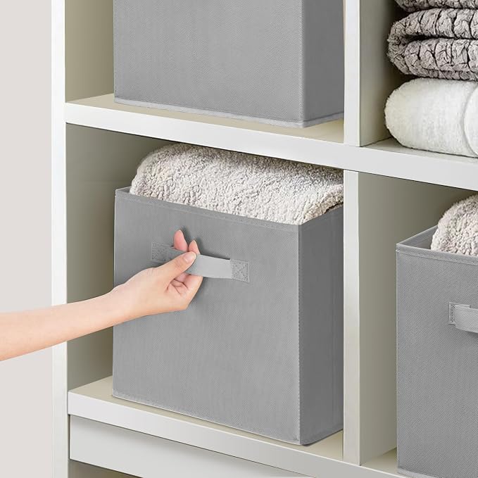 11x11 Inch Storage Bins Cubes, Fabric Foldable Storage Box, Collapsible Closet Organizer for Clothes, Blankets, Office, Bedroom, Living Room, Shelf Cabinet, Bookcase, Gray, 7 Pack