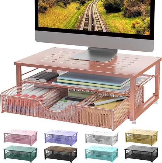 gianotter Computer Monitor Stand Riser with Drawer | Desk Organizers and Accessories Desk Accessories & Workspace Desktop Organizers Storage for Printer Stand (Rose Gold)