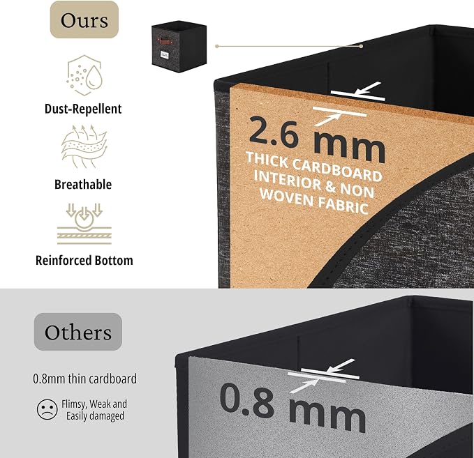 DECOMOMO Storage Bins, Storage Baskets for Shelves | 13" x 15" x 13" Storage Cube Bins with Labels for Organizing Shelves (Kallax, 4pcs, Black Pattern)