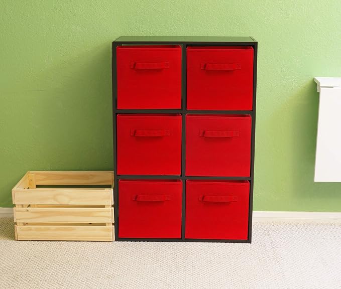 Simple Houseware 11-Inch Foldable Cube Storage Bins, Red, 6-Pack | Lightweight & Durable Structure Fabric Cubes Organizer for Closet or Shelves