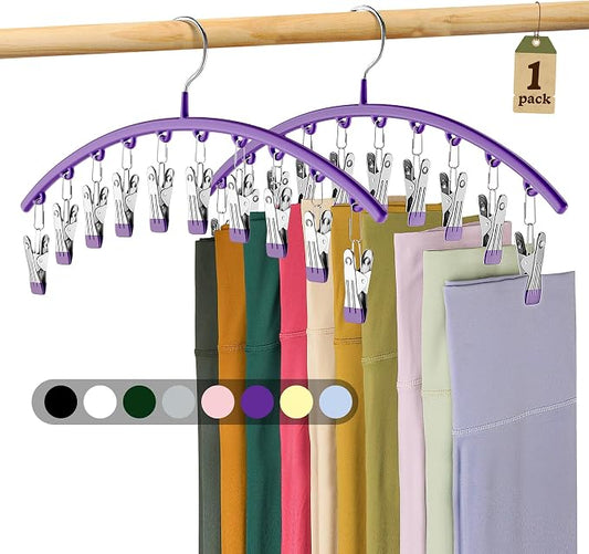Volnamal Legging Organizer for Closet,1 Pack Metal Yoga Pants Hanger-Purple | Clothes Hanger w/10 Clips Hold 10 Leggings,Space Saving Hanging Closet Organizer College Dorm Essentials Apartment Essential