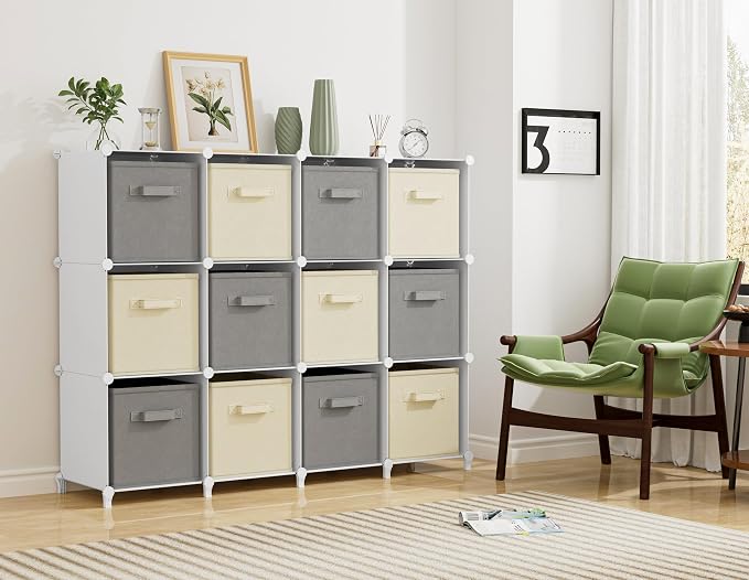 HOMIDEC Closet Organizers and Storage, 12 Cube Storage Organizer, White | Portable Closet Organization Clothes Shelves Clothing Storage for Kids, Closet, Bedroom, Bathroom, Office