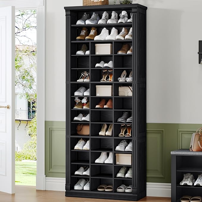 Hzuaneri 13 Tiers Shoe Storage Cabinet, Tall Shoe Cabinet with Cubby | Wooden Shoes Organizer for Closet, 39 Pairs, Shoes Cubby Organizer for Entryway, Hallway, Bedroom, Black SR31004X