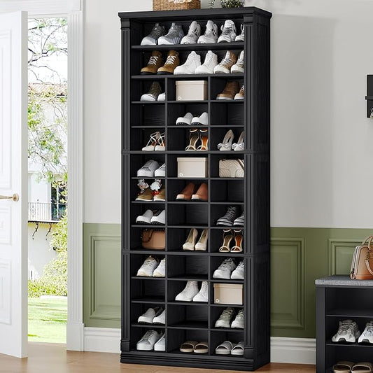 Hzuaneri 13 Tiers Shoe Storage Cabinet, Tall Shoe Cabinet with Cubby | Wooden Shoes Organizer for Closet, 39 Pairs, Shoes Cubby Organizer for Entryway, Hallway, Bedroom, Black SR31004X
