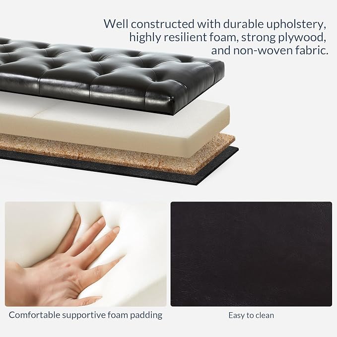 BELLEZE Storage Ottoman, Tufted Ottoman with Close Hinge, Foot Rest for Living Room (Dark Brown, 47 inch)