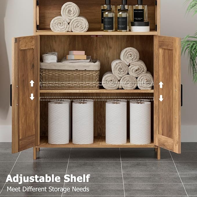 Homhedy Farmhouse Bathroom Storage Cabinet with Doors, Small Floor Cabinet | Toilet Paper Cabinet with Adjustable Shelf, Freestanding Storage Cabinet for Kitchen/Laundry/Living Room, 24"W, Rustic Walnut