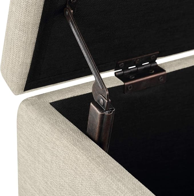 Amazon Basics Upholstered Storage Ottoman Bench with Soft Close Lid, Child-Safety Hinge, No Assembly Required, 35.5"W x 16.5"D x 17"H, Beige