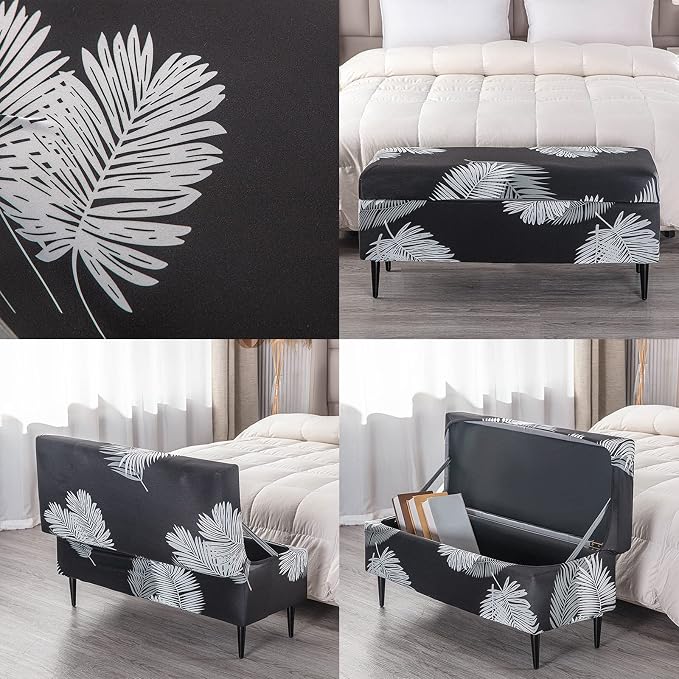 FUANGUI Ottoman Cover Slipcovers Rectangular Folding Stretch | Storage Bench Footrest Sofa Stool Covers Footstool Protector with Elastic Bottom, Removable Washable,Medium