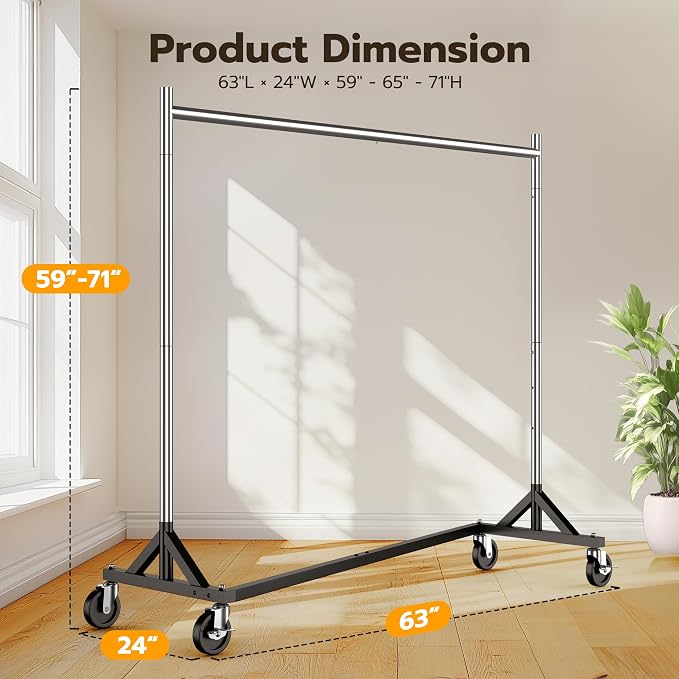 HOKEEPER Z Rack for Clothes Heavy Duty Clothing Rack Hold 500 LBS | Commercial Garment Rack with Wheels Rolling Portable Clothes Rack for Bedroom, Laundry, Balcony 24" D x63"W x 71"H, 2 Packs