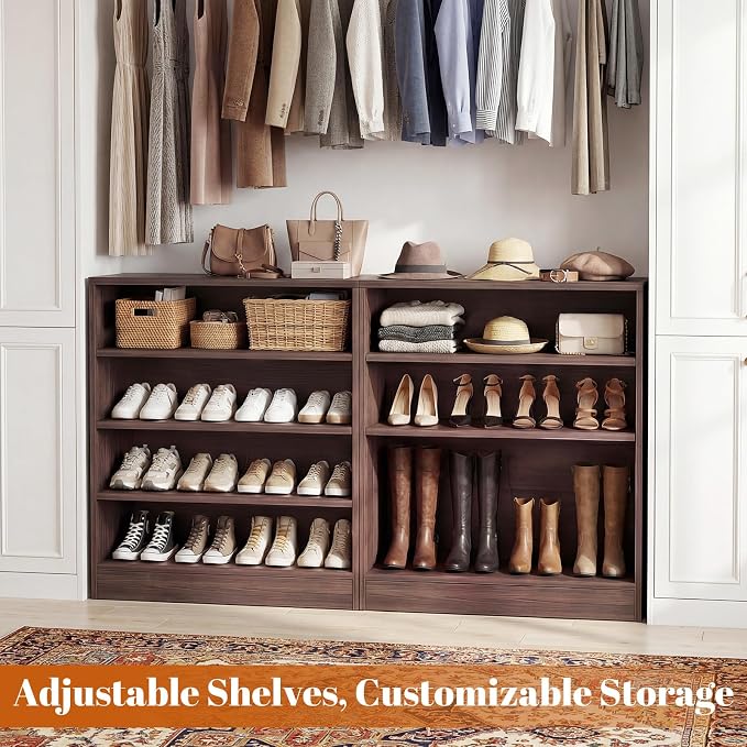 Shoe Cabinet, 5-Tier Modern Wood Shoe Storage, Dark Walnut | Organizer with 3 Adjustable Shelves for Entryway, Multi-Purpose Display Shelf & Storage Cabinet for Living Room, Bedroom