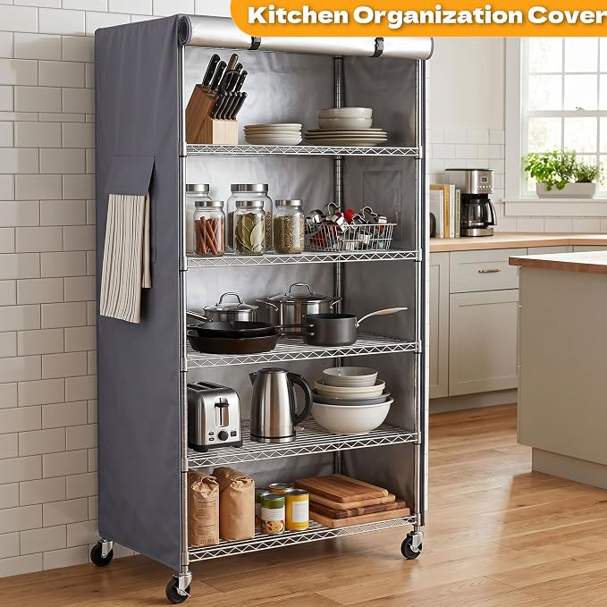 Shelf Cover for Storage Shelving, Fits 36"W x 24"D x 72"H Wire Rack | 600D Waterproof Dust Rack Cover with Side Zippers, for Rack in Garage, Workshop, Basement & Utility Storage (No Shelves)