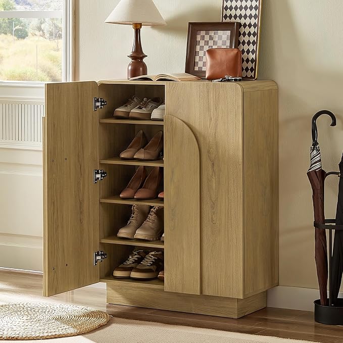 Shoe Storage Cabinet with Doors, Large Shoe Cabinet Storage for Entryway, Wooden 6 Tier Shoe Organizer Cabinets with Adjustable Shelves for Entrance Hallway Living Room Foyer (Oak)