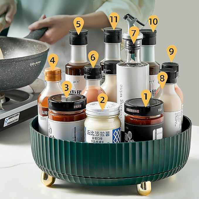 360 Rotating Makeup Perfume Organizer Skincare Tray, Large Teal Green | 360 Degree Spinning Lazy Susan Organizer Lotion Cosmetics Storage for Dresser, Vanity, Bathroom Countertop