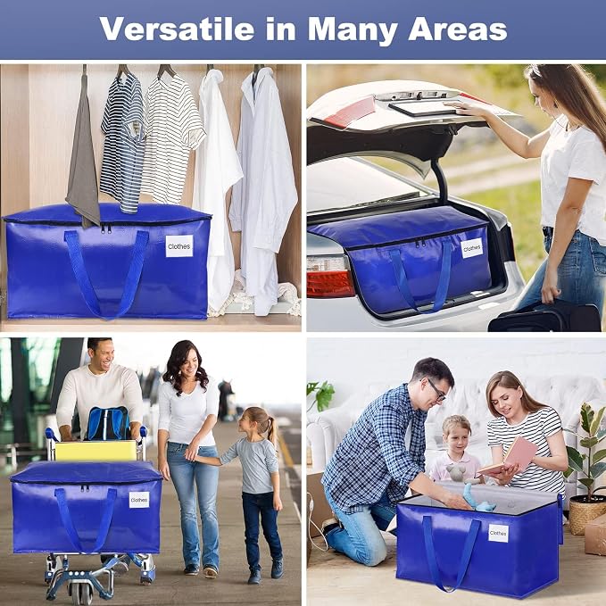StorageRight Heavy Duty Moving Boxes-Moving Bags with Zipper, Reinforced Handles and Tag Pocket-Collapsible Moving Supplies-Totes for Storage Great for moving, Storage and Travel 93L(Blue-8 Pack)