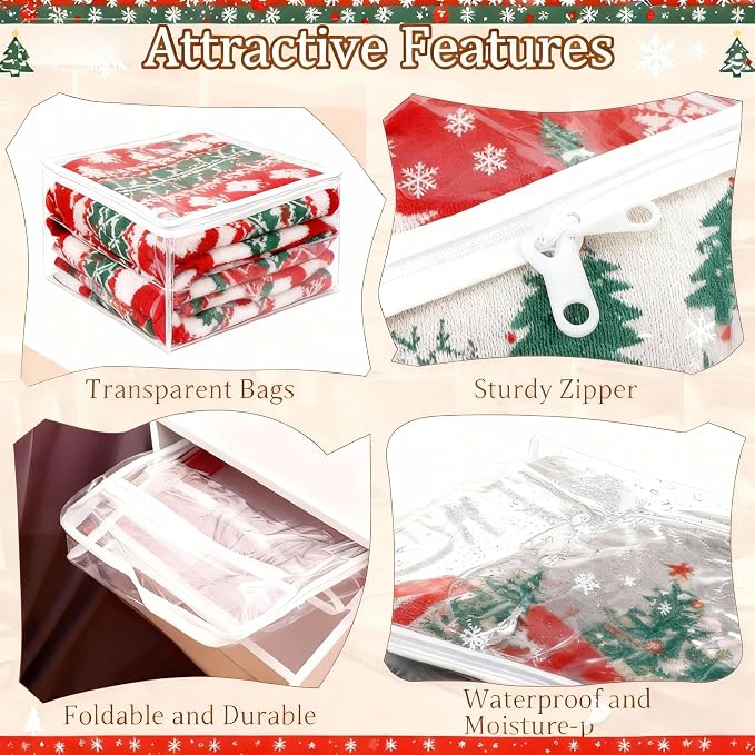 12Pcs Clear Storage Bags with Zipper, Blanket Storage Bags Plastic PVC Clothing Storage Bag, Bed Sheet Organizer Pillow (clear, 15.6 x 13.6 x 3.9 Inch)