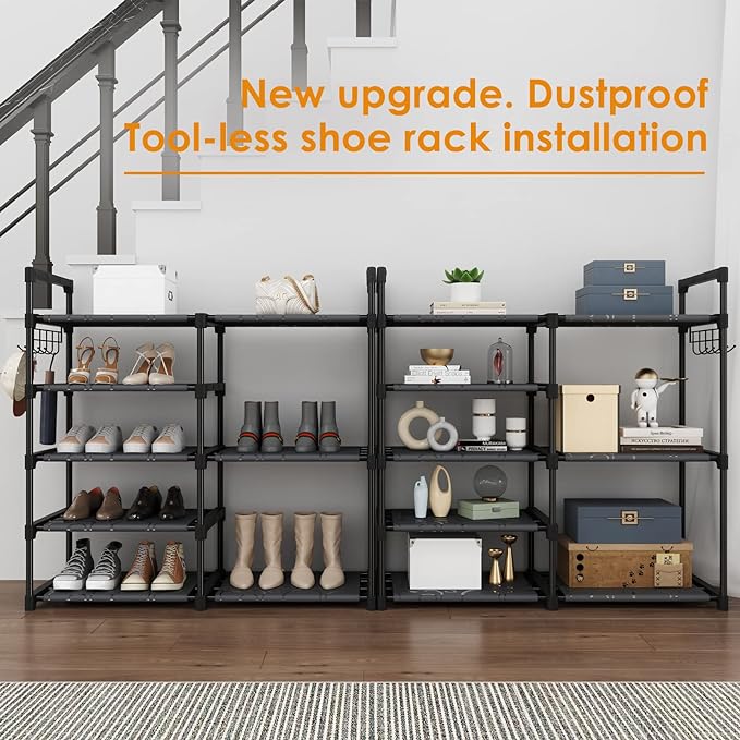 CSXGBAB Black Tubes Closet Shoe Rack, Boot Rack, 5 Tier Oxford Fabric Shelf, Easy Assembly, Sturdy and Durable, Holds Up to 30 lbs