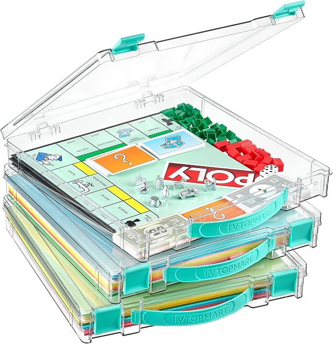 Vtopmart 3 Pack Board Game Storage with Handle and Snap-Tight Latch Lid | Clear Craft Organizer Fit 12" x 12" Papers, Stackable Storage Box for Scrapbook Storage, Art Supply Storage, Puzzle Storage
