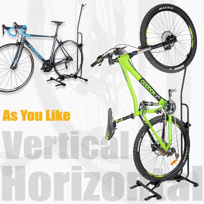CyclingDeal Upright Bike Stand Floor - Vertical & Horizontal Bicycle Stand Bicycle Storage - Safe & Secure Bike Storage Rack - for Wheels Sizes up to 29" - Bike Rack Garage Bicycle Rack - Classic
