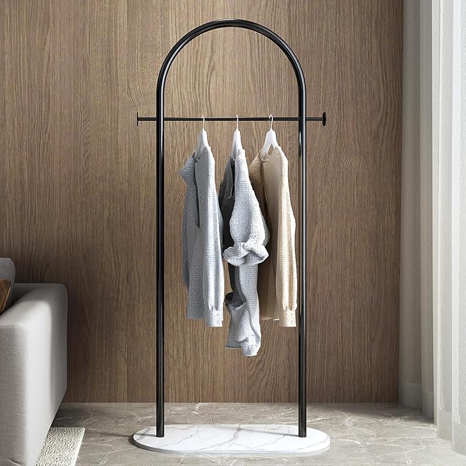 Freestanding Clothing Rack with Marble Base,Modern Black Arch Garment Rack for Small Spaces,Sturdy Metal Coat Rack,Clothes Racks for Hanging Clothes in Bedroom,Closet,Entryway,Boutique Display