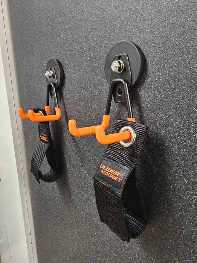 ULIBERMAGNET Heavy Duty Magnetic Garage Hooks,6 Pack Strong Large Magnet Hooks for Power Drill,Garden Tools,Hose,Pegboard,Garage, Workshop,Magnetic Storage Hook for Indoor Outdoor Hanging(Orange)