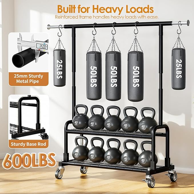 Luxspire Rolling Heavy Duty Clothes Rack with 2 Sturdy Shelves Load 600 LBS | Zinc-iron alloy frame, lockable silent wheels, adjustable extendable rods for bedroom and laundry room garment storage