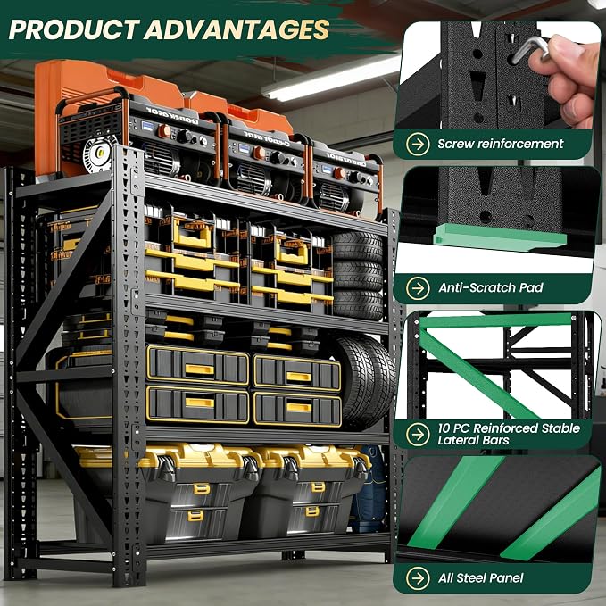 Heavy Duty Garage Storage Shelves 4000LBS Capacity, Metal Shelving Unit, 4-Tier Adjustable Industrial Rack for Warehouse Basement Shop, 47.3" W x 24" D x 69" H