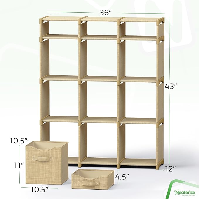Cube Storage Organizer with Storage Bins Included - The Perfect Closet Organizers and Storage Solution. Includes 12 Storage Cubes, Great For Toy Storage, Closet Storage, Clothes Storage (Beige)