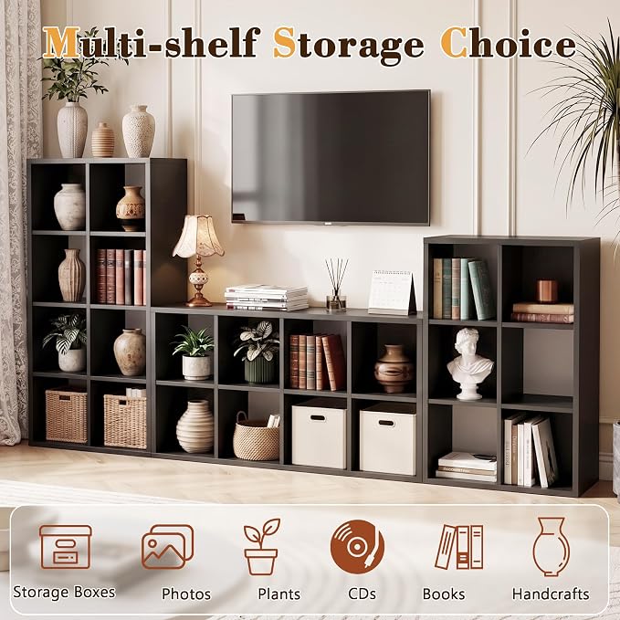 9 Cube Storage Organizer, Black Cube Bookshelf, Multifunctional Bookcase | Open Cube Bookshelf with Removable Back Panels, Vertical or Horizontal Easy Assembly for Home Office Bedroom Living Room