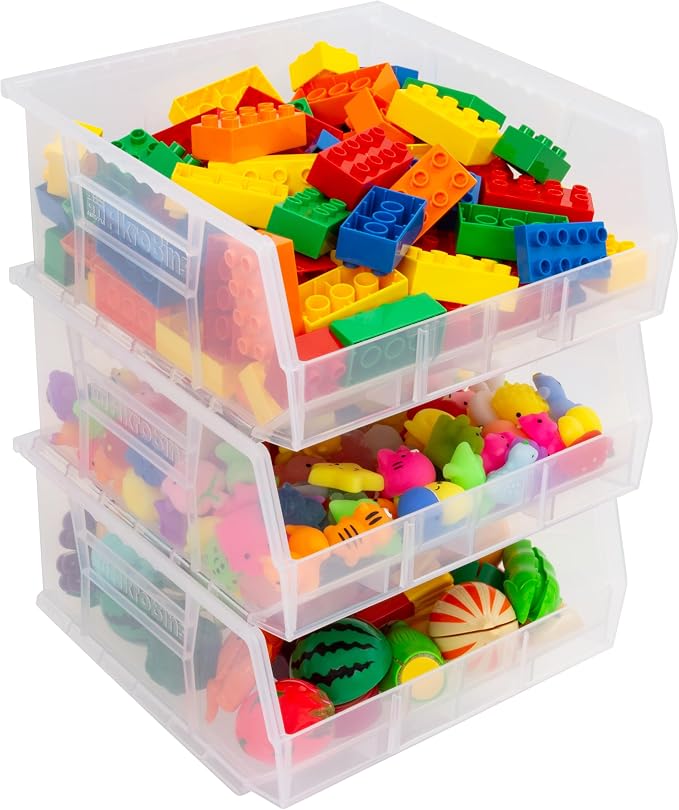Akro-Mils 30235 AkroBins Plastic Storage Bins, 11"x11"x5", Clear, 6-Pack | Space-Saving Stackable Bins for Garage, Pantry, Craft Organization