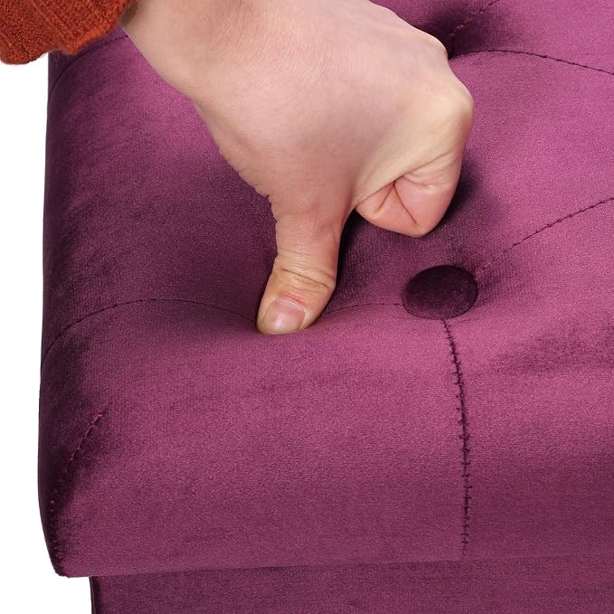 B FSOBEIIALEO Folding Storage Ottoman, Long Ottomans Shoes Bench, Velvet Storage Chest Footrest Seat 31.5"x15.7"x15.7" (Purple, Large)