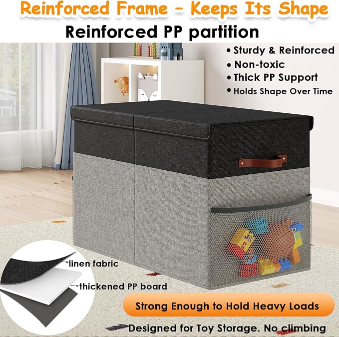 Large Toy Storage Box with Lid Upgraded Toy Storage Chest Organizer with Divider Foldable Toy Bin for Kids Boys Girls Playroom Nursery Bedroom (25"x13"x16")