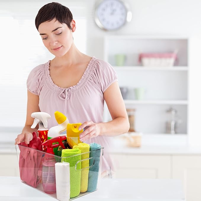 Clear Plastic Storage Bins, Pantry Organizers and Storage Containers Fridge Organizer Bins for Organizing Kitchen Cabinet Organizer Bin Bathroom Freezer Refrigerator Organization
