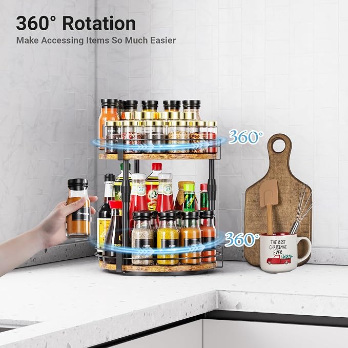 Across-Star Lazy-Susan-Organizer-Spice-Rack, Rotating Spice Organizer For Cabinet Pantry, Seasoning Holder Spice Shelf With Adjustable Height, Kitchen Counter Shelf Countertop Organizer