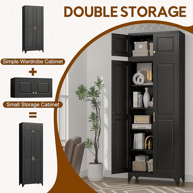 UNICOLY 90.8" Kitchen Pantry Cabinet, Metal Storage Cabinet with 4 Shelves | Tall Storage Cabinet with Doors and Shelves,Freestanding Cupboardfor Kitchen, Living Room, Dinning Room, Assembly Required
