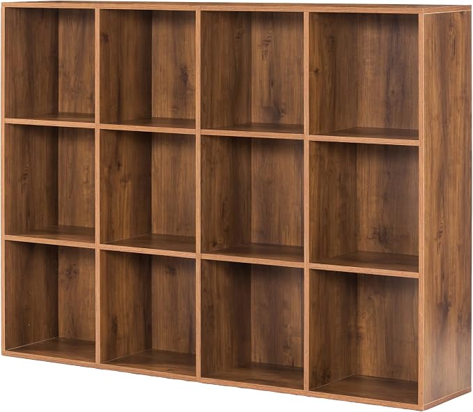 12 Cube Storage Organizer, Wooden Cube Shelves with Closed Back Panel, Reversible Bookcase, Cubes Closet Organizer for Home, Living Room, Kids Room, Office, Bedroom, Study, Hallway