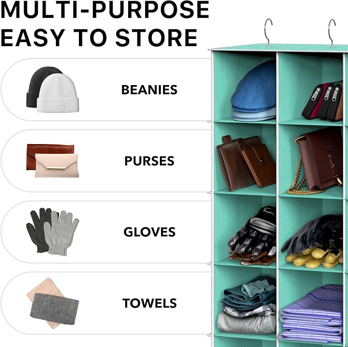 Simple Houseware 24 Section Shelves Hanging Shoes Organizer, Turquoise | 3 Metal Hooks, 8 Tier, Holds Up to 24 lbs