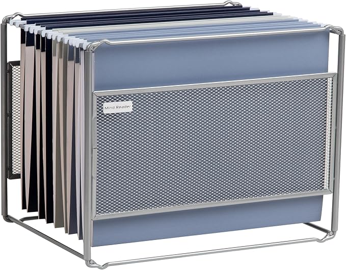 Mind Reader Hanging File Folder Organizer, Desktop Organizer, Storage, Office, Metal Mesh, Silver